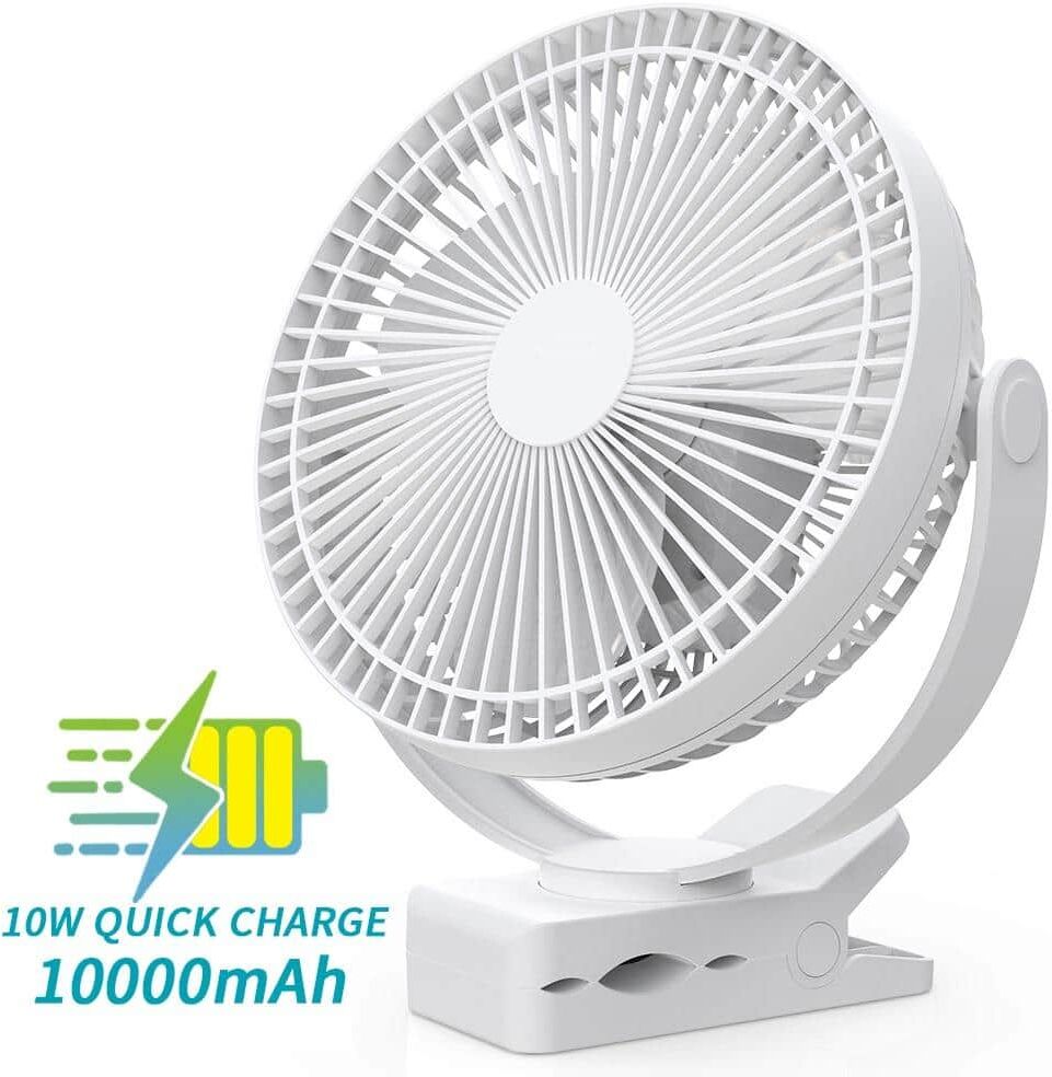 Aoibox 8 in. 4 fan speeds Desk Fan in White with Strong Airflow Sturdy Clamp for Office Desk Golf Car Outdoor Travel Camping