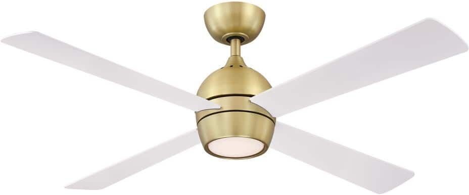 FANIMATION Kwad 52 in. Integrated LED Brushed Satin Ceiling Fan with Opal Frosted Glass Light Kit and Remote Control