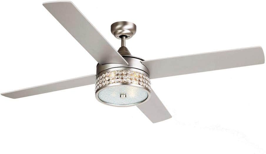 matrix decor 52 in. Satin Nickel Downrod Mount Crystal Chandelier Ceiling Fan with Light Kit and Remote Control