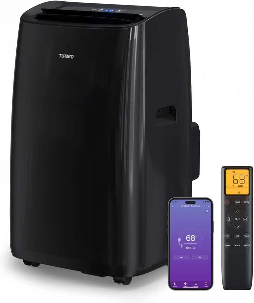 TURBRO 10,000 BTU Portable Air Conditioner Cools 600 Sq. Ft. with Remote, Alexa Support and SMART Wi-Fi Enabled in Black