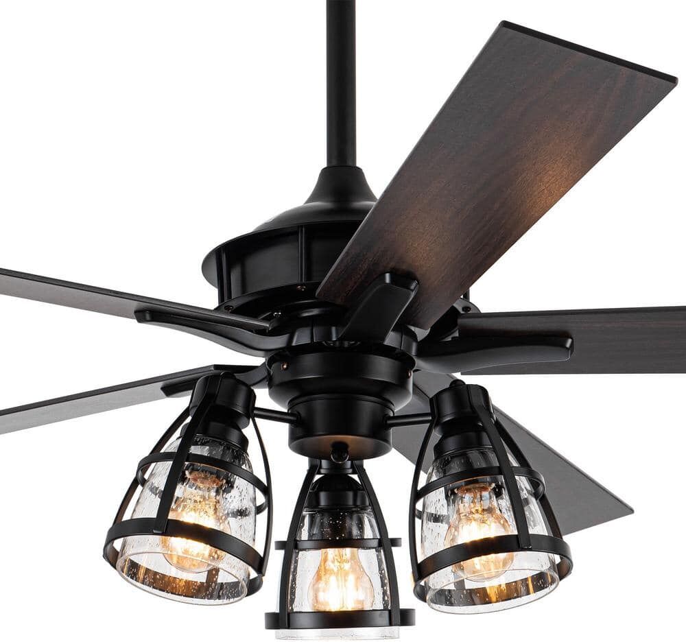 Parrot Uncle 52 in. Indoor Matte Black Reversible Ceiling Fan with Remote Control and Light Kit