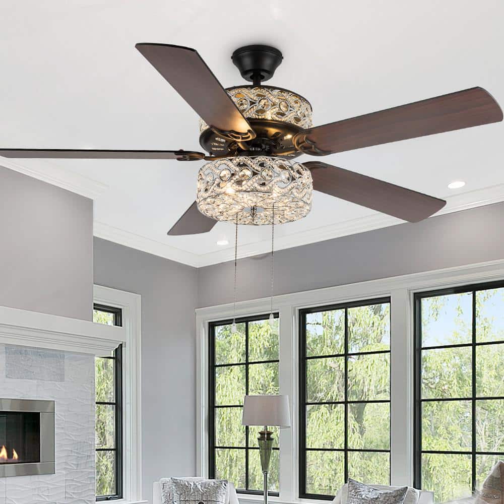 River of Goods Gracie Grand 52 in. Silver with Clear Crystal LED Ceiling Fan With Light