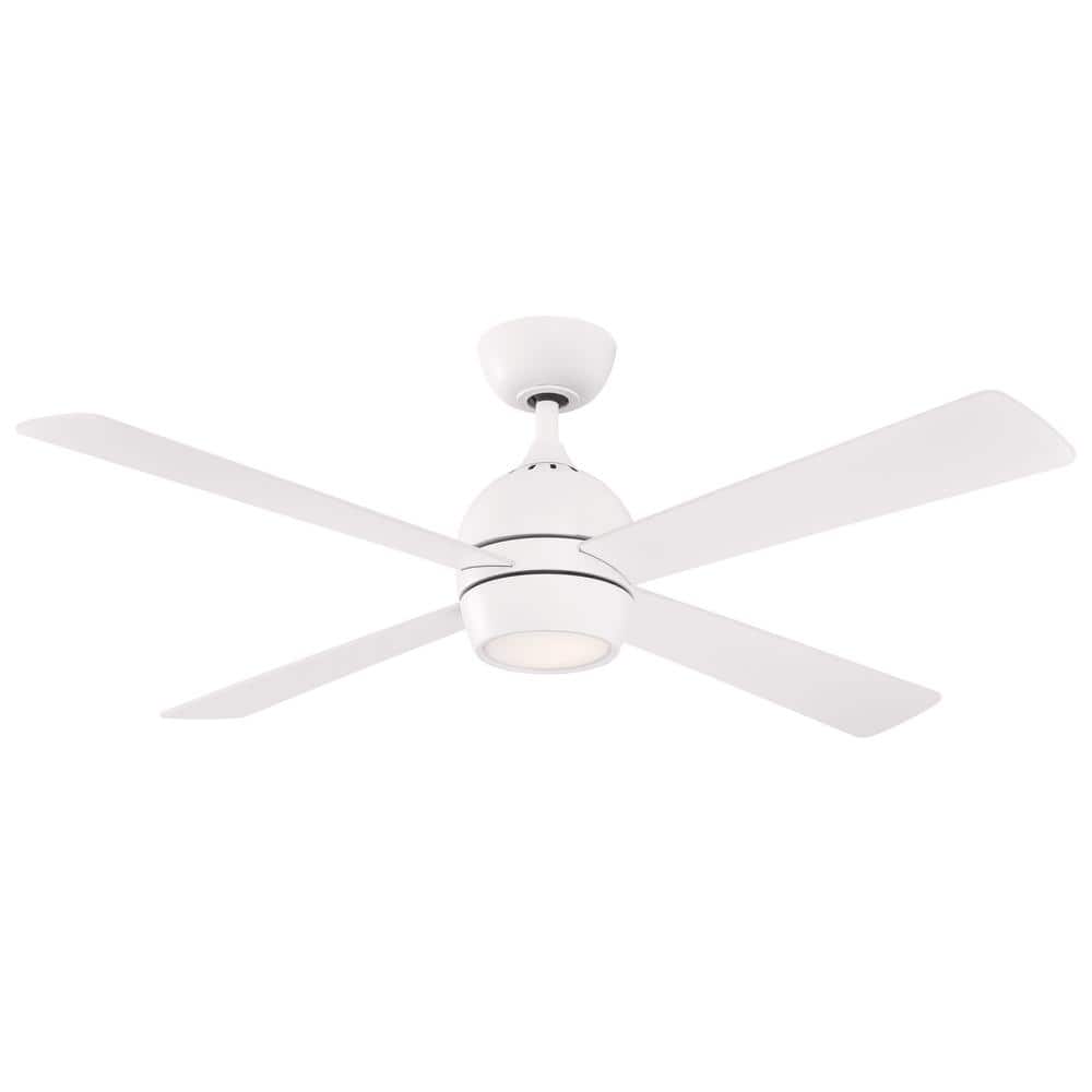 FANIMATION Kwad 52 in. Integrated LED Matte White Ceiling Fan with Opal Frosted Glass Light Kit and Remote Control