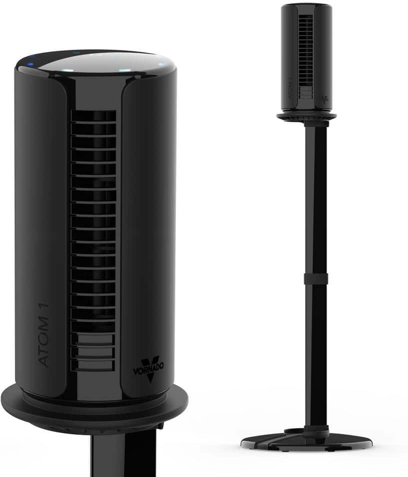 Vornado Atom 1S Compact Oscillating 40 in. Tall 4-Speeds Tower Fan with Removable Stand in Black