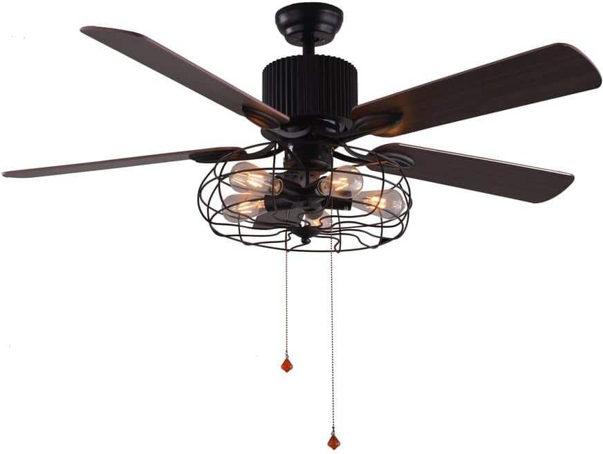 Oaks Aura Riverview Modern Industrial 42 in.Indoor Black Cage Ceiling Fan with Light, Remote Control