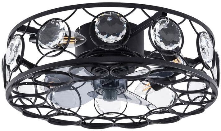 OUKANING 18 in. Black Indoor Metal Frame Crystal Decor Ceiling Fan with Light Kit and Remote Control