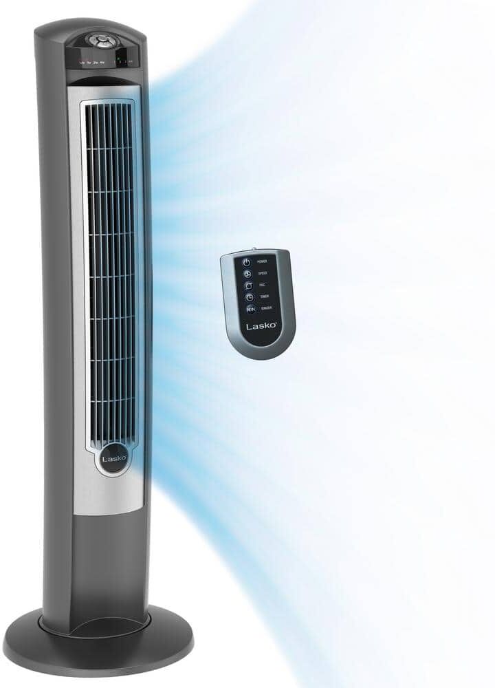 Lasko Wind Curve 42 in. 3-Speed Oscillating Platinum Tower Fan with Fresh Air Ionizer and Remote Control