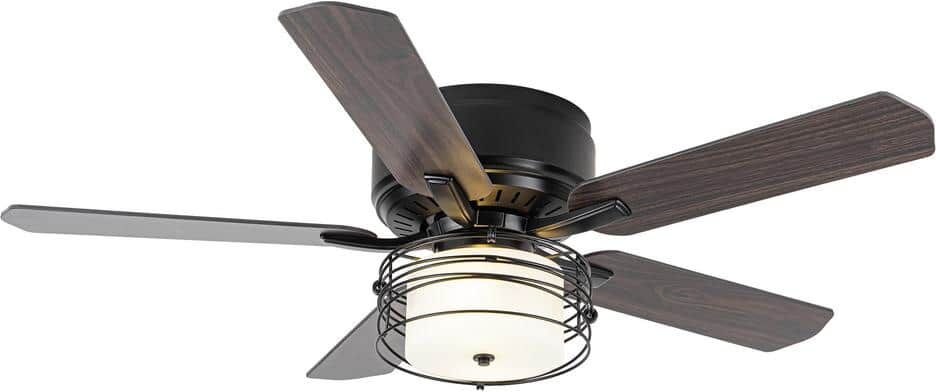 Parrot Uncle 48 in. Indoor Low Profile Matte Black Cage Ceiling Fan with Light Kit and Remote Control