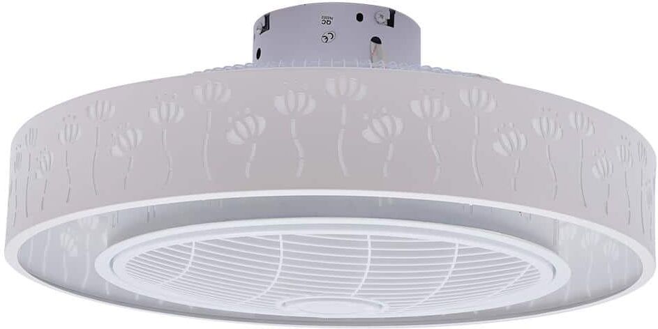 OUKANING 21.6 in. Modern White Indoor Integrated LED Flower Decor Lampshade Ceiling Fan with Remote Control