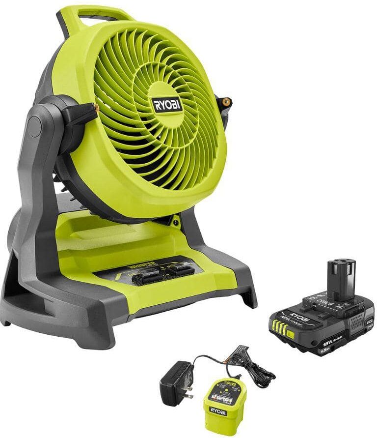 RYOBI ONE+ 18V Cordless 7-1/2 in. Bucket Top Misting Fan Kit with 1.5 Ah Battery and Charger