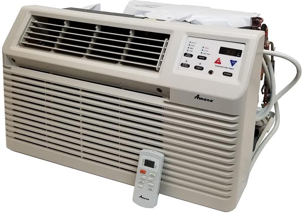 Amana 7,200 BTU 230/208-Volt  Through-the-Wall Air Conditioner Cools 425 Sq. Ft. with Heater and Remote in White