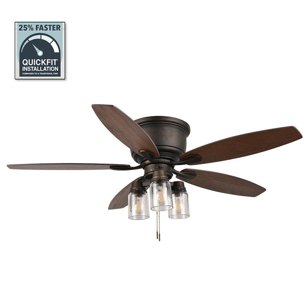Hampton Bay Stoneridge 52 in. Indoor/Outdoor LED Bronze Hugger Ceiling Fan with Light Kit and 5 Reversible Blades