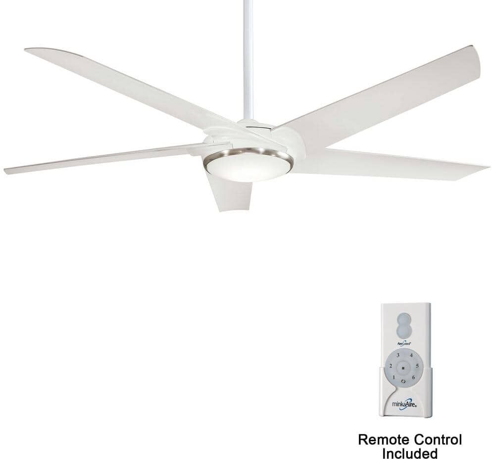 MINKA-AIRE Raptor 60 in. Integrated LED Indoor Flat White Ceiling Fan with Light with Remote Control