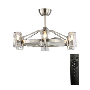 Parrot Uncle 34 in. Bucholz LED Indoor Satin Nickel Downrod Mount Ceiling Fan Chandelier with Light Kit and Remote Control