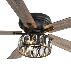Breezary Jemore 52 in. Indoor Flush Mounted Black Crystal Ceiling Fan with Light Kit and Remote Control Included