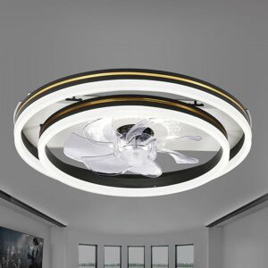 Oaks Aura 20in. LED indoor Bladeless App Control Smart Low Profile Ceiling Fan with Light,Dual Tier Flush Mount Bedroom Lighting