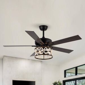 Parrot Uncle 52 in. Indoor Bohemian Black Ceiling Fan with Wood Beaded Light Kit and Remote Control