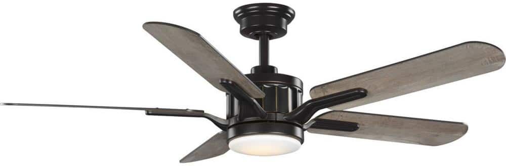 Progress Lighting Claret 54 in. 5-Blade LED Reversible Antique Bronze/Chestnut AC Motor Transitional Ceiling Fan with Light and Remote