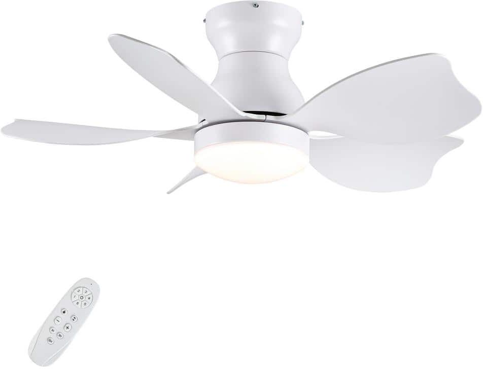 Etokfoks 30 In Small Kid White Indoor Ceiling Fan LED Lighting with Remote Control for Small Children's Room