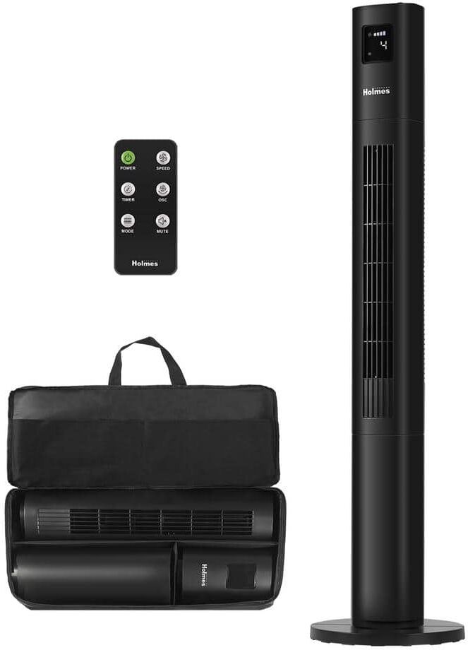 Holmes Stack-N-Connect 45 in. Oscillating 4 Speed Tower Fan Black with Storage Bag and Remote Control