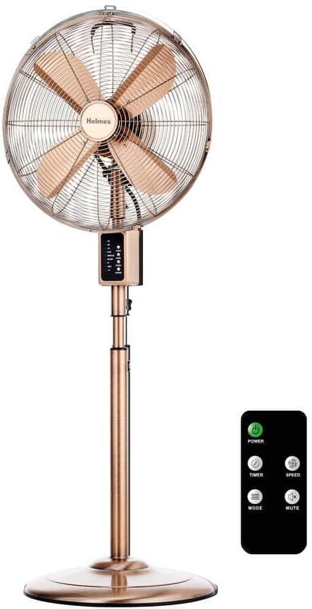 Holmes 16 in. Digital Oscillating 3-Speed Metal Stand Fan with Remote Control Copper finish