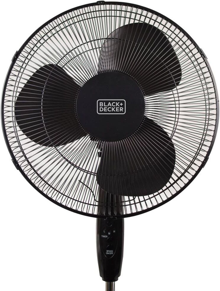 Black & Decker B & D 16 in. 3-Speed, Stand Alone Floor Fan, Adjustable Height with Remote in Black