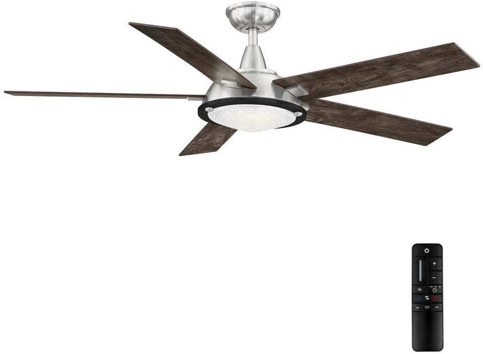 Home Decorators Collection Merienda 56 in. LED Brushed Nickel Ceiling Fan with Light