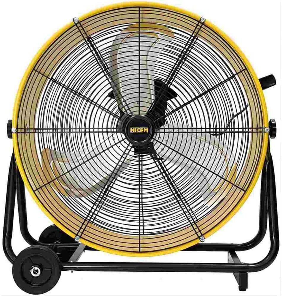 Deeshe 24 in. Enclosed Motor Drum Fan Yellow with TEAO Sealed9200 CFM 2-Speeds High Velocity, 180-Degree Tilting