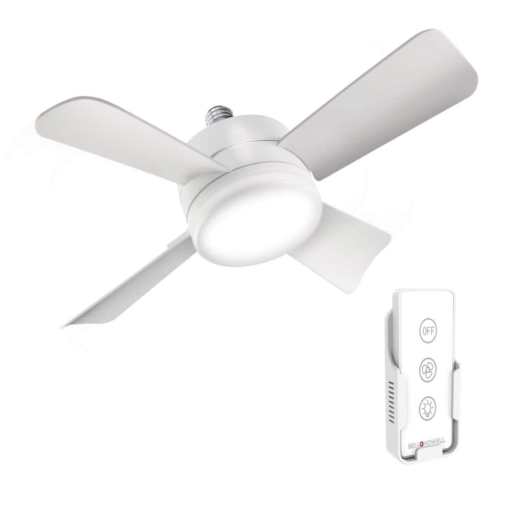 Bell + Howell 15.7 in. Indoor White Ceiling Fan with Remote, LED Light, Socket