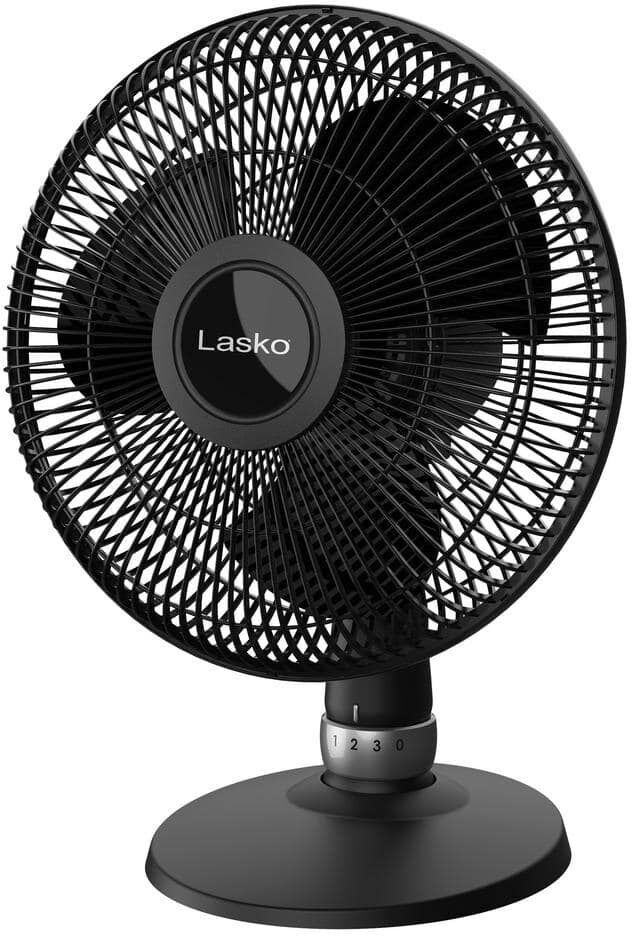 Lasko 12 in. Oscillating 3-Speed Black Performance Table Fan with Tilt-Fan Head