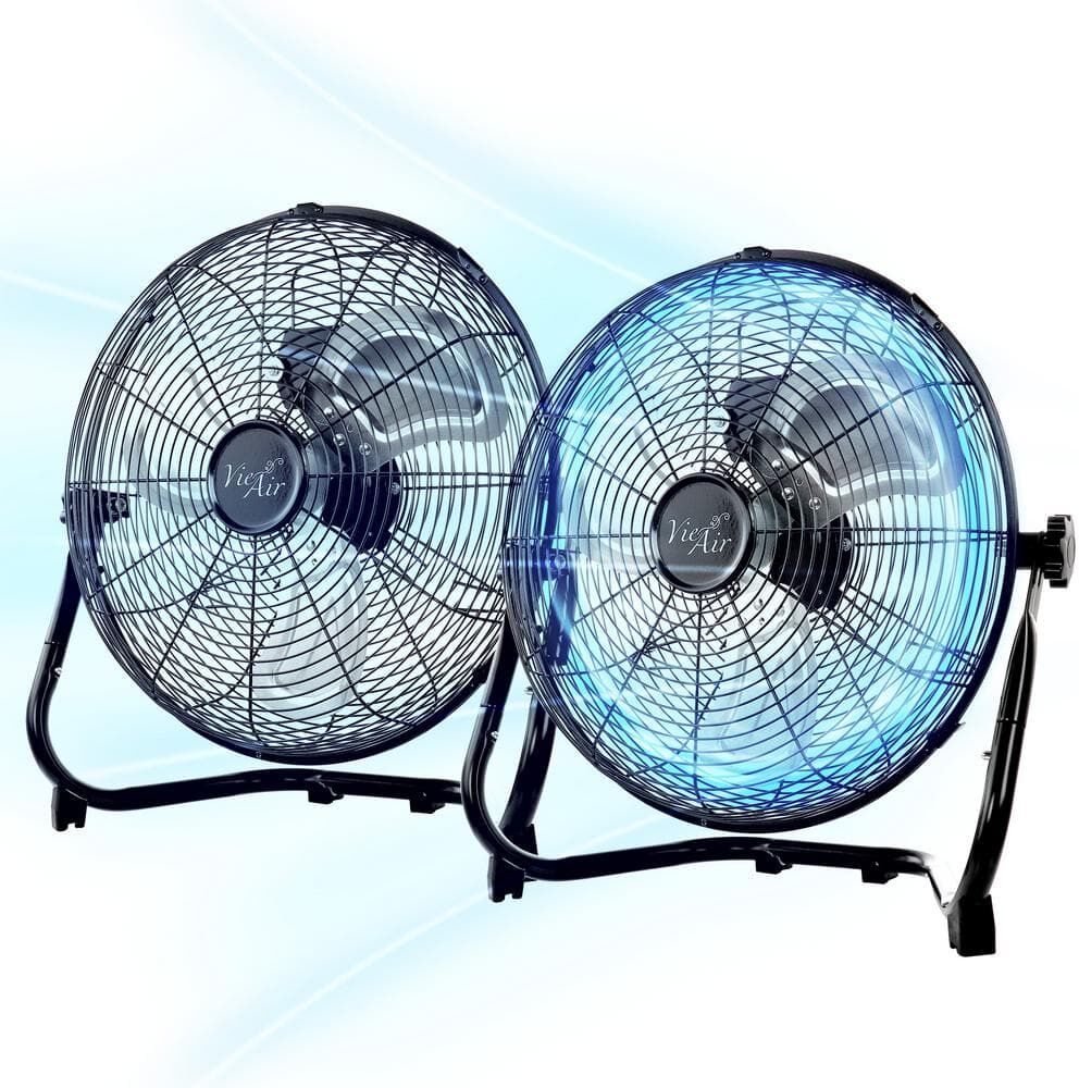 Vie Air 20 Inch Twin Pack Industrial Tilting High Velocity 3 Speed Metal Floor Fan