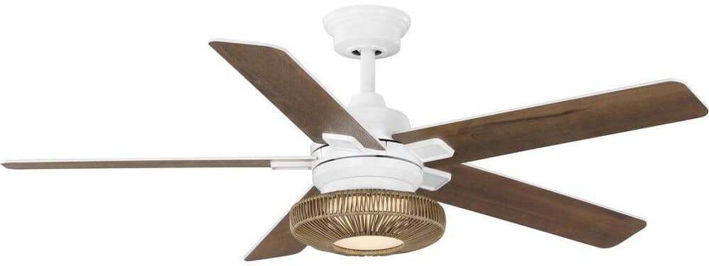 Progress Lighting Schaal 52 in. Indoor/Outdoor Integrated LED Satin White Coastal Ceiling Fan with Remote for Living Room and Bedroom