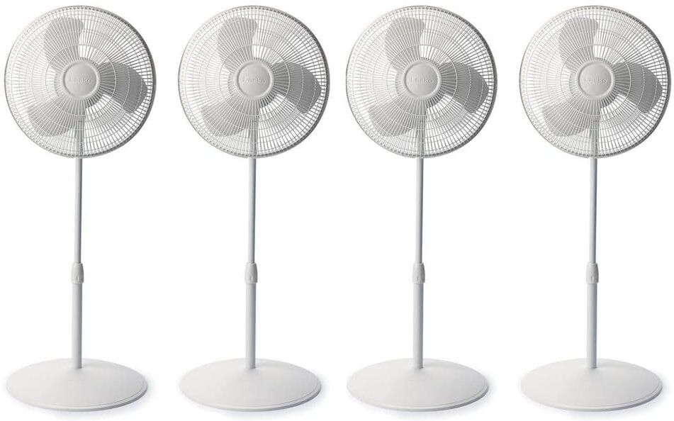 Lasko 16 in. 3 fan speeds Oscillating Floor Fan with Adjustable Stand, White, 4-Pack