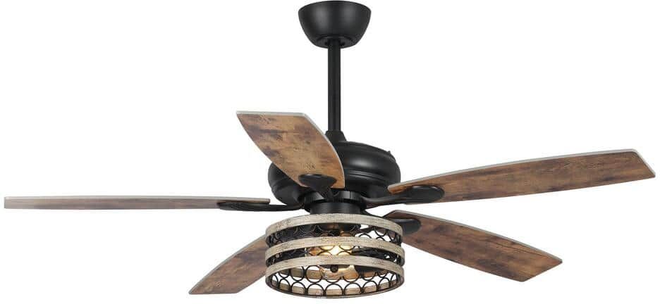 Parrot Uncle Toronto 52 in. Farmhouse Indoor 5-Blade Black Ceiling Fan with Remote Control and Light Kit