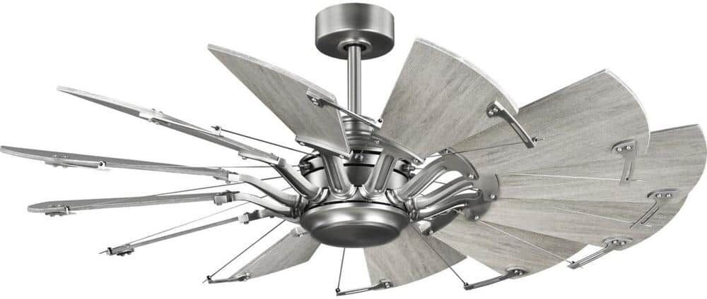 Progress Lighting Springer Collection 52 in. 12-Blade Antique Nickel White Barnwood Blades DC Motor Farmhouse Windmill Ceiling Fan, Remote