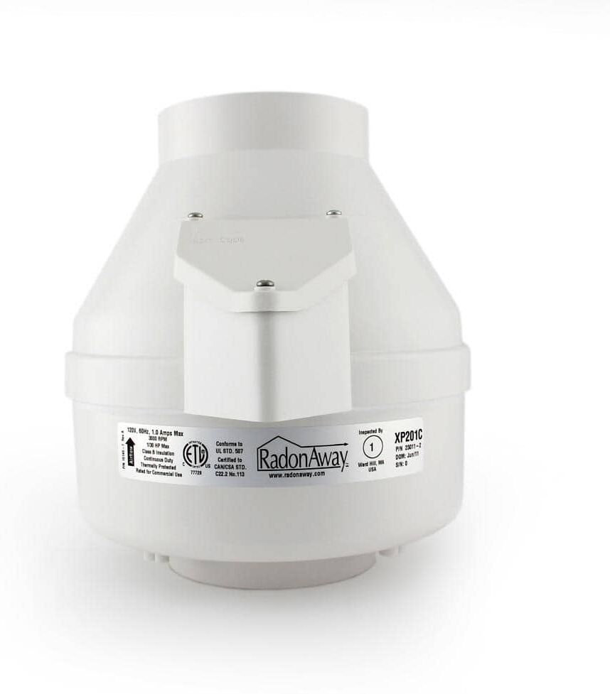 RadonAway XP201C 4 in. Inlet and Outlet Inline Radon Fan in White with 1.6 in. Maximum Operating Pressure