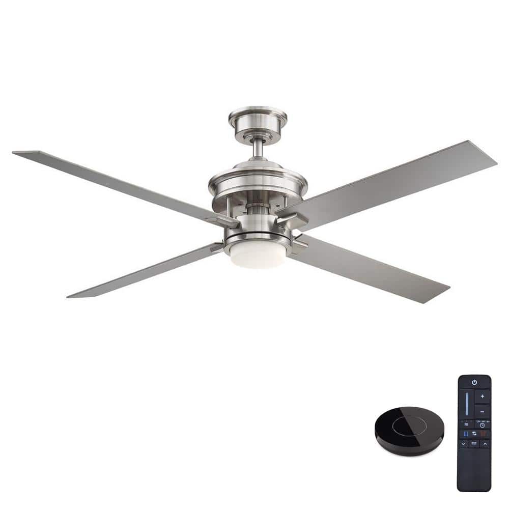 Home Decorators Collection Lincolnshire 60 in. LED Brushed Nickel Ceiling Fan with Light and Remote Control works with Google and Alexa