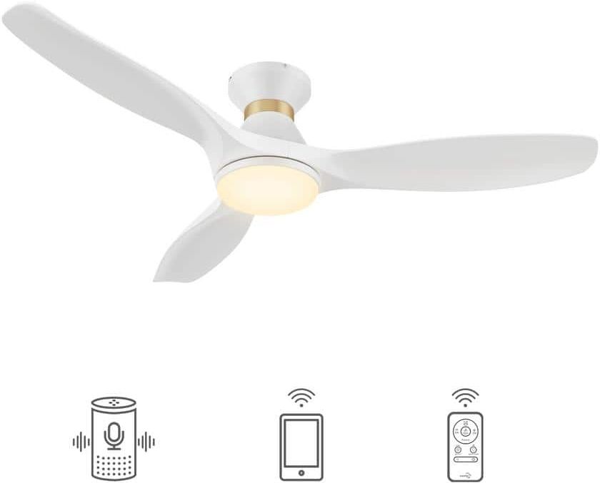 CARRO Kore 52 in. Integrated LED Indoor White Smart Ceiling Fan with Light and Remote, Works with Alexa and Google Home