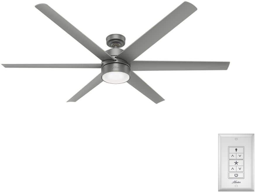 Hunter Solaria 72 in. Integrated LED Outdoor Matte Silver Ceiling Fan with Light Kit and Remote Control