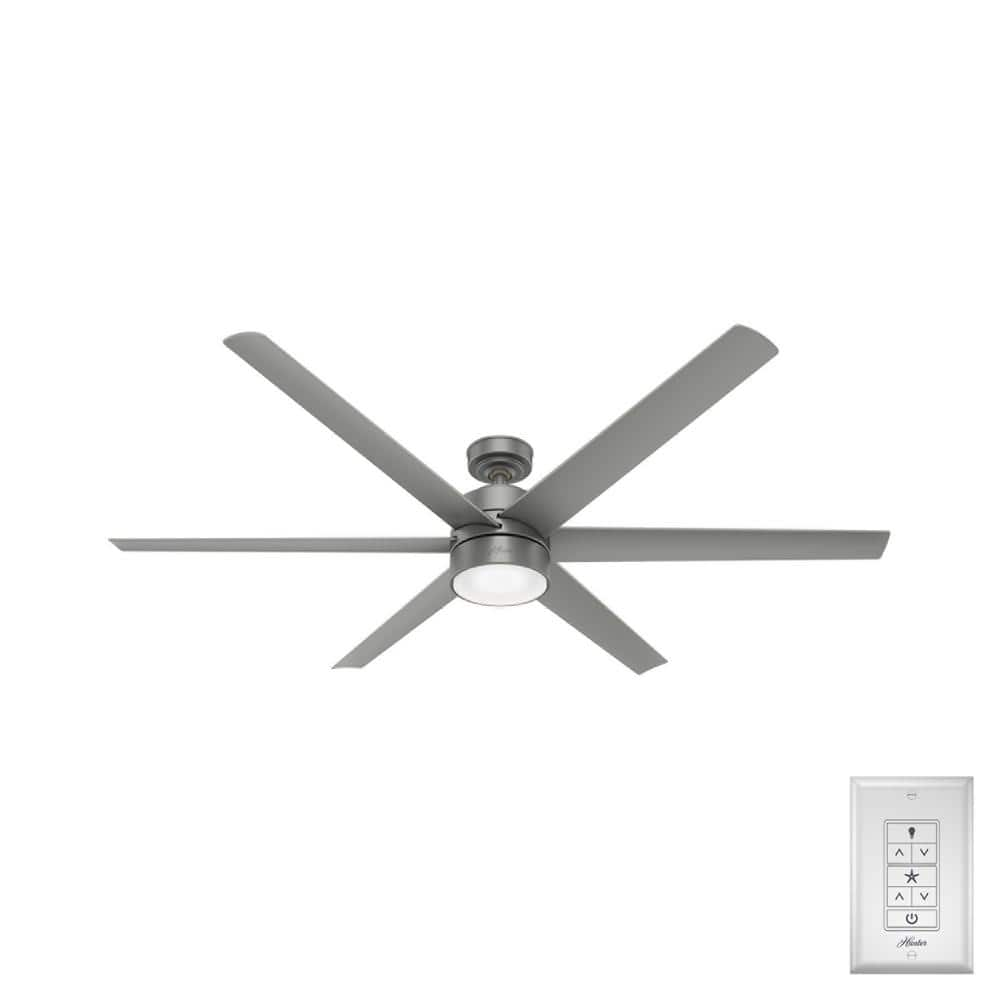 Hunter Solaria 72 in. Integrated LED Outdoor Matte Silver Ceiling Fan with Light Kit and Remote Control