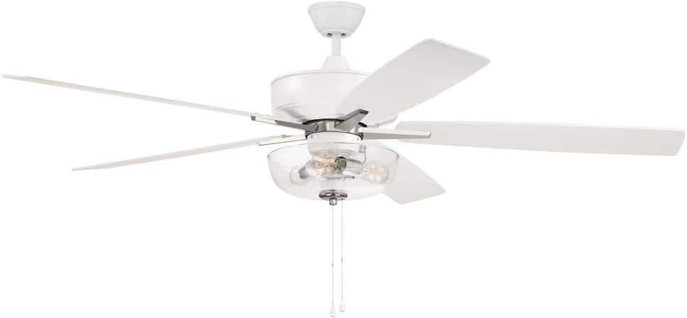 CRAFTMADE Super Pro-101 60 in. Indoor White/Polished Nickel Heavy-Duty Dual Mount Ceiling Fan Includes Clear Glass Bowl Light Kit