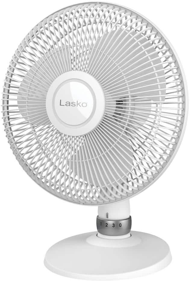 Lasko 12 in. Oscillating 3-Speed White Performance Table Fan with Tilt-Fan Head