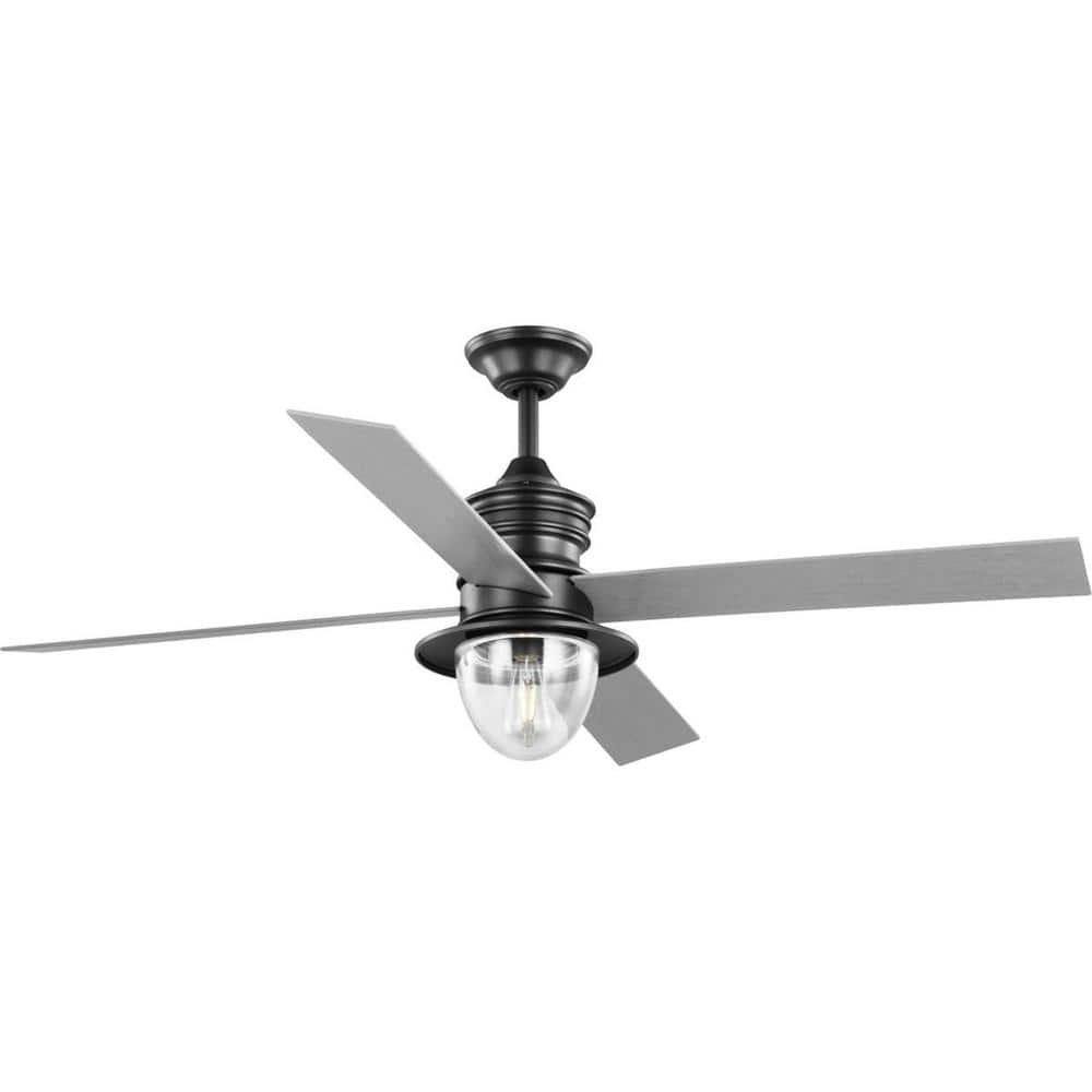 Progress Lighting Gillen 56 in. LED Indoor/Outdoor Blistered Iron Vintage Electric Ceiling Fan with Light Kit and Clear Glass Shade