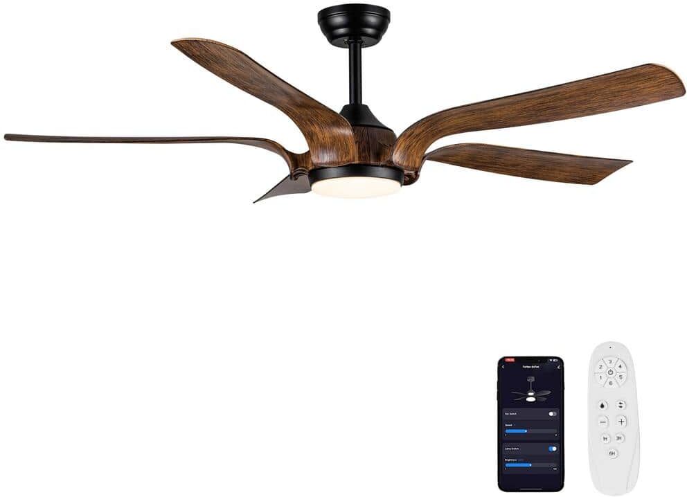 Sunpez 56 in. Smart Indoor Matte Black Modern LED Ceiling Fan with Remote Control and APP Control, Reversible DC Motor