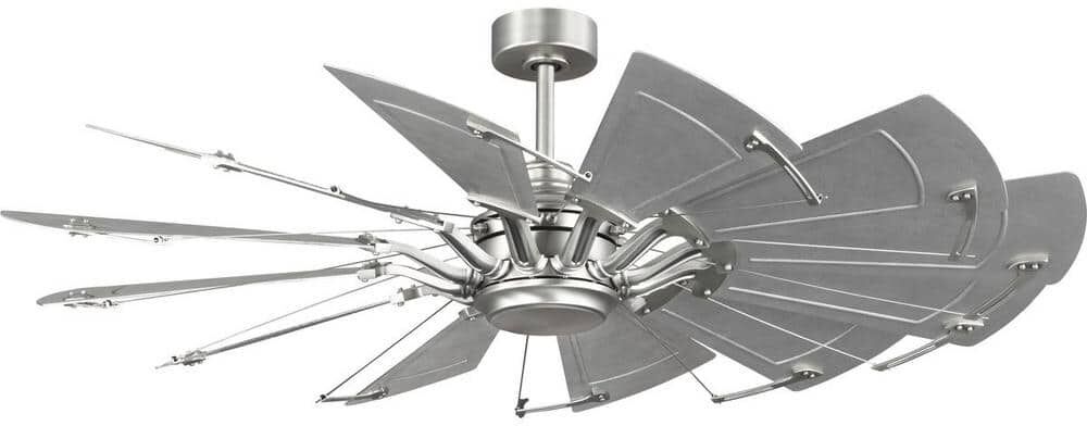 Progress Lighting Springer II Collection 60-in Twelve-Blade Antique Nickel Modern Farmhouse Windmill Ceiling Fan