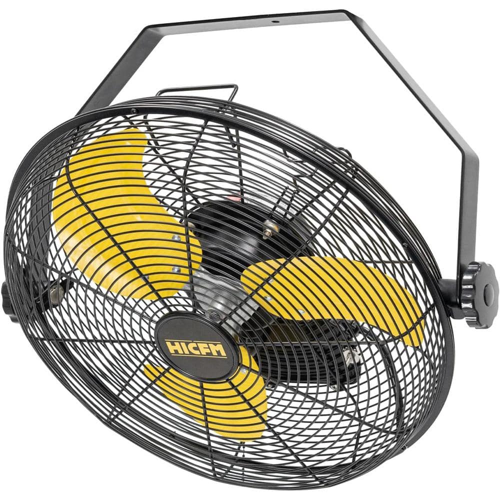 Elexnux 14 in. 3-Speeds Outdoor Wall Mounted Fan in Yellow with IP44 Enclosure Motor, Sealed Control Box, GFCI Plug