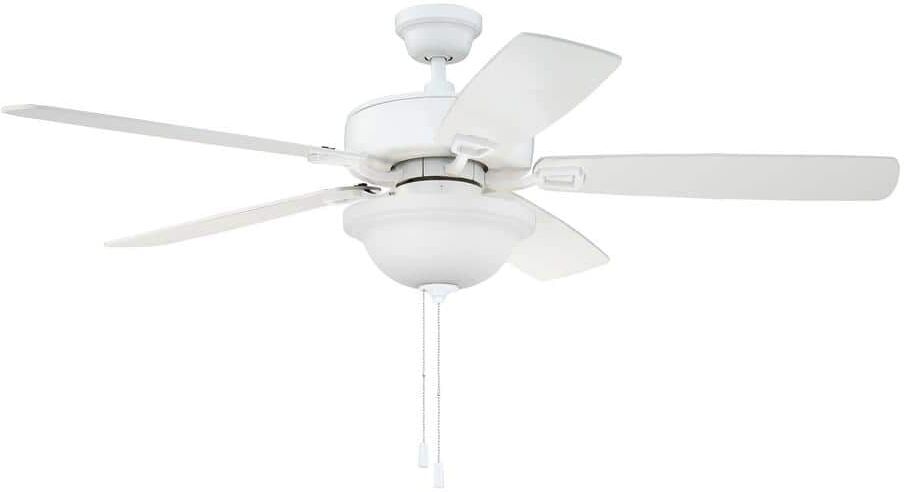 CRAFTMADE Twist N Click 52 in. Indoor White Dual Mount 3-Speed Finish Ceiling Fan with Frosted Glass Bowl Light Kit Included