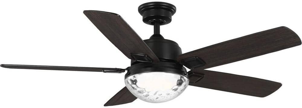 Progress Lighting Tompkins 52 in. Indoor/Outdoor Integrated LED Matte Black Transitional Ceiling Fan with Remote for Living Room