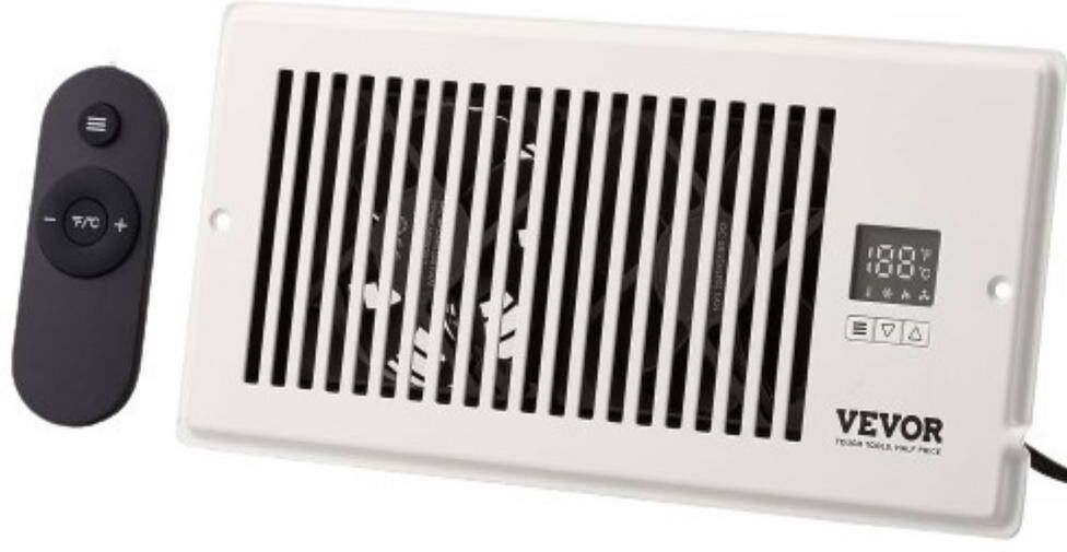 Aoibox 10.77 in. 10 Fan Speeds Wall Fan Register Booster Fan Quiet Vent Booster Fan with Remote and Thermostat Control in White