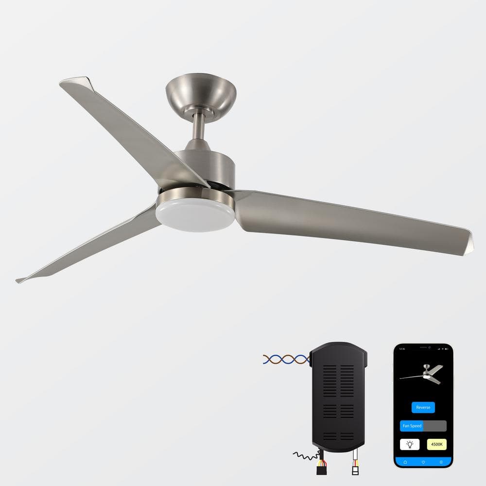 ProMounts 52 in. Modern Satin Nickel 3-Blade Reversible Ceiling Fan and Light Kit(Works with Tuya Smart, Alexa, Google Assistant)